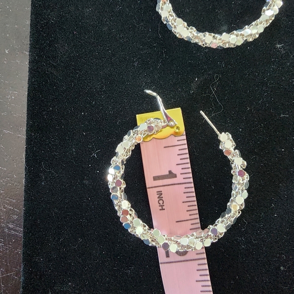 Silver Sequin Hoop Earrings - Women's Fashion Jewelry - Picture 4 of 5